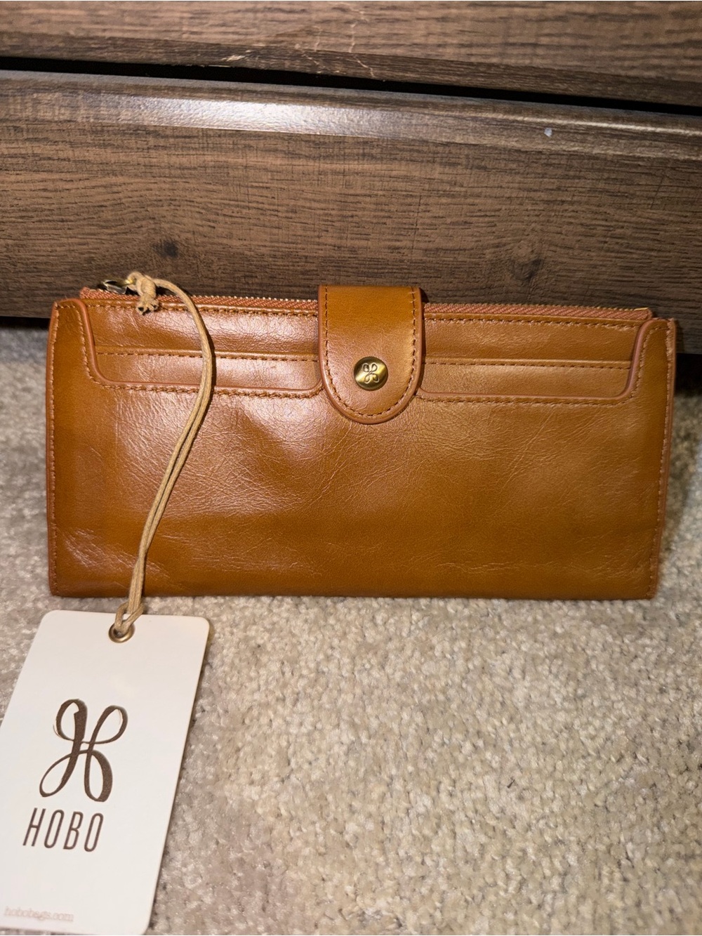 HOBO Tan Leather Zip & Snap Wallet